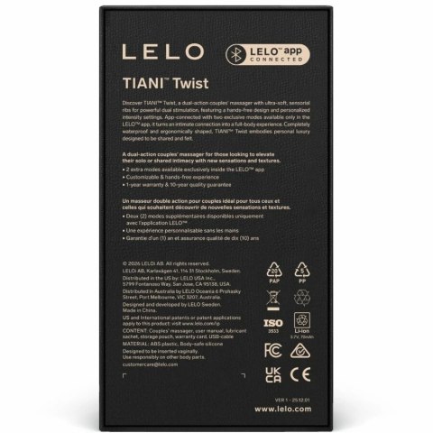LELO Tiani Twist masażer dla par, miękki silikon, rożowy, wodoodporny