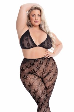 All About Leaf Bra Set Black Plus Size - komplet z siateczki z haftem