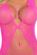 FLIGHT RISK Sheer Bodystocking Pink siateczkowy z podwiązkami OS