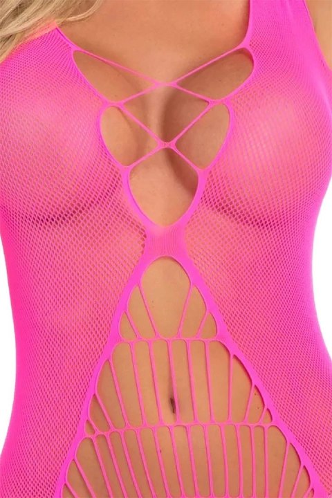 FLIGHT RISK Sheer Bodystocking Pink siateczkowy z podwiązkami OS