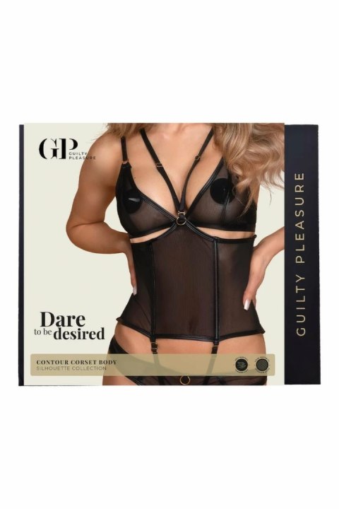 Guilty Pleasure Contour Corset Body L/XL - model z siateczką i złotymi detalami
