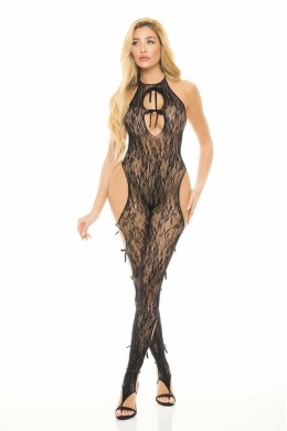 LOVE ME HARDER Bodystocking Black OS - koronkowy stroj z kokardkami