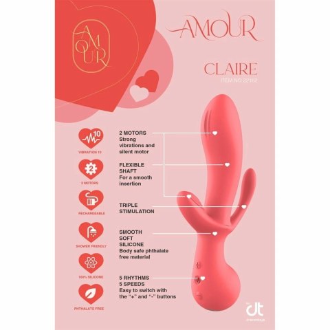 AMOUR Triple Pleasure Vibe Claire silikonowy, 2 silniki, IPX6, 22 cm