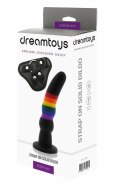 ESSENTIALS Strap On Solid Dildo silikonowy tęczowy z uprzężą