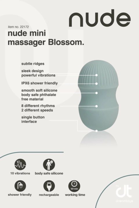 NUDE Blossom Travel Massager mini zielony, 10 trybow, wodoodporny