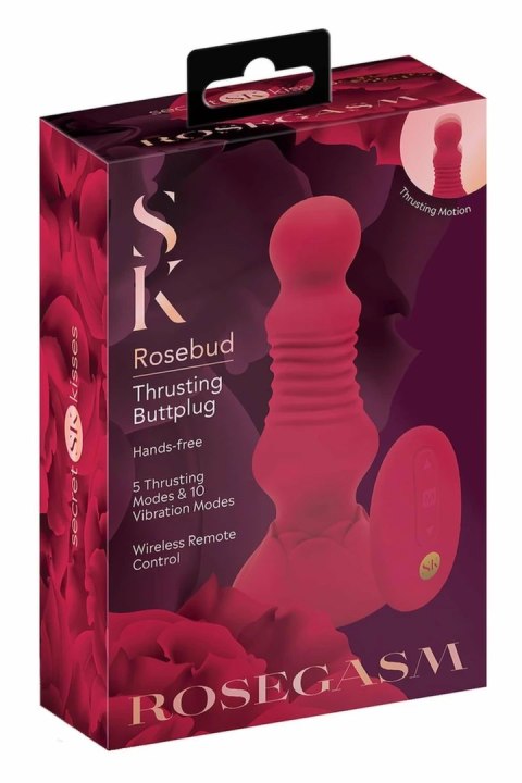SECRET KISSES Thrusting Rosebud Plug z pilotem, 10 trybow, USB
