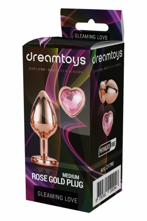 GLEAMING LOVE Rose Gold Plug Medium z kryształem, aluminium 8,3 cm