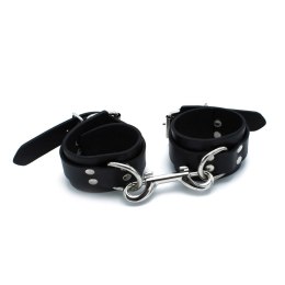 Black Leather Chain-Linked Cuffs - skorzane kajdanki z łańcuchem, regulowane
