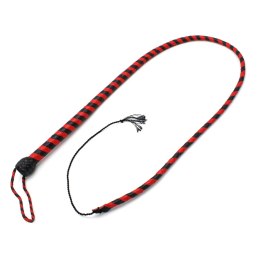 Leather Whip Black & Red 140 cm - skorzany bat z plecioną końcowką