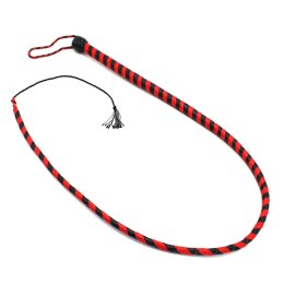 Leather Whip Black & Red 140 cm - skorzany bat z plecioną końcowką