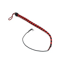 Leather Whip Black & Red 60 cm - skorzany bat z plecioną końcowką